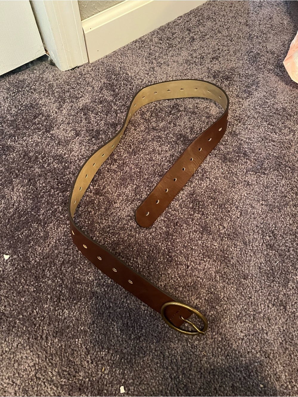 Brown Leather Belt with Brass Oval Buckle